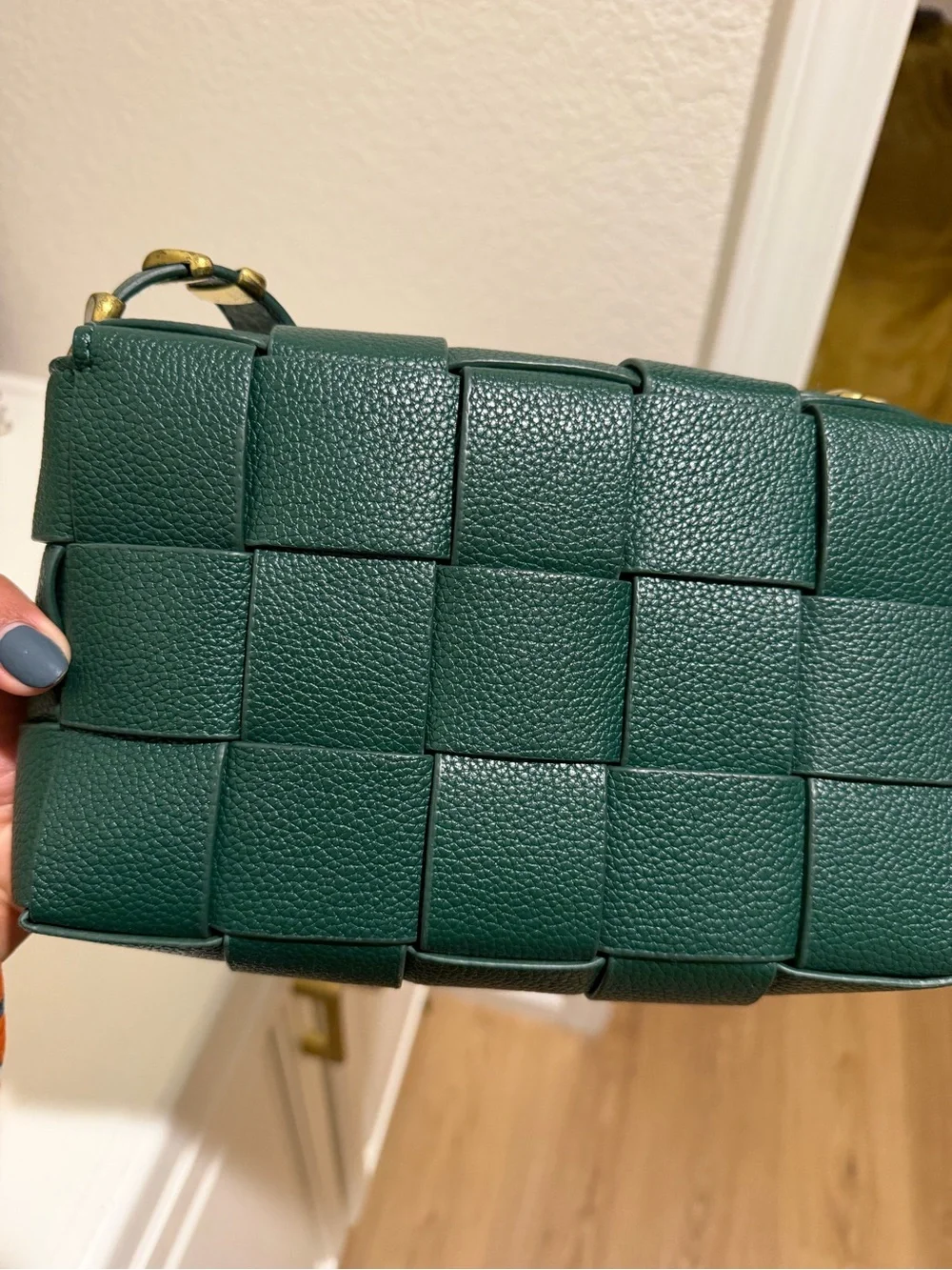 Designer inspired Green Woven Leather Shoulder Bag